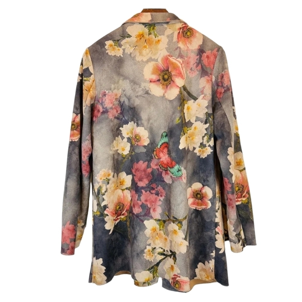 Anthropologie Solitaire Gray Floral Butterfly Faux Suede Jacket, Size Medium - Picture 2 of 3